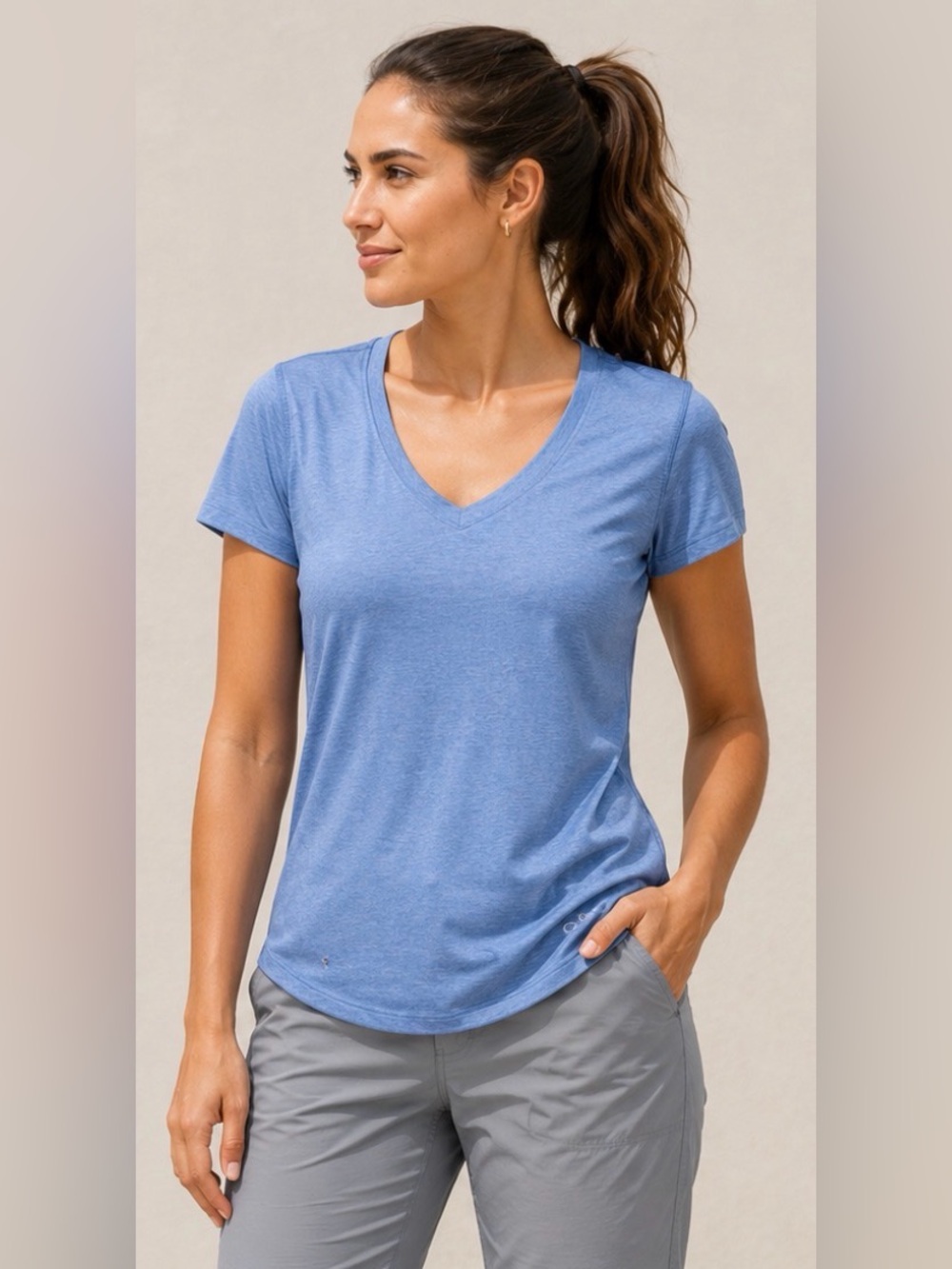 C9 By Champion Duo Dry Basic T-Shirt Womens Large Blue Short Sleeve V-Neck Tee